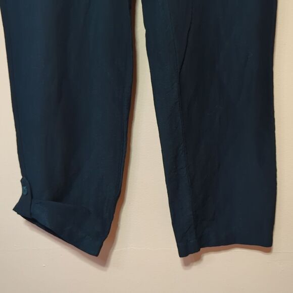 J Jill Linen Blend Black Drawstring Pants Coastal Tab Button Capsule sz M - Picture 3 of 12
